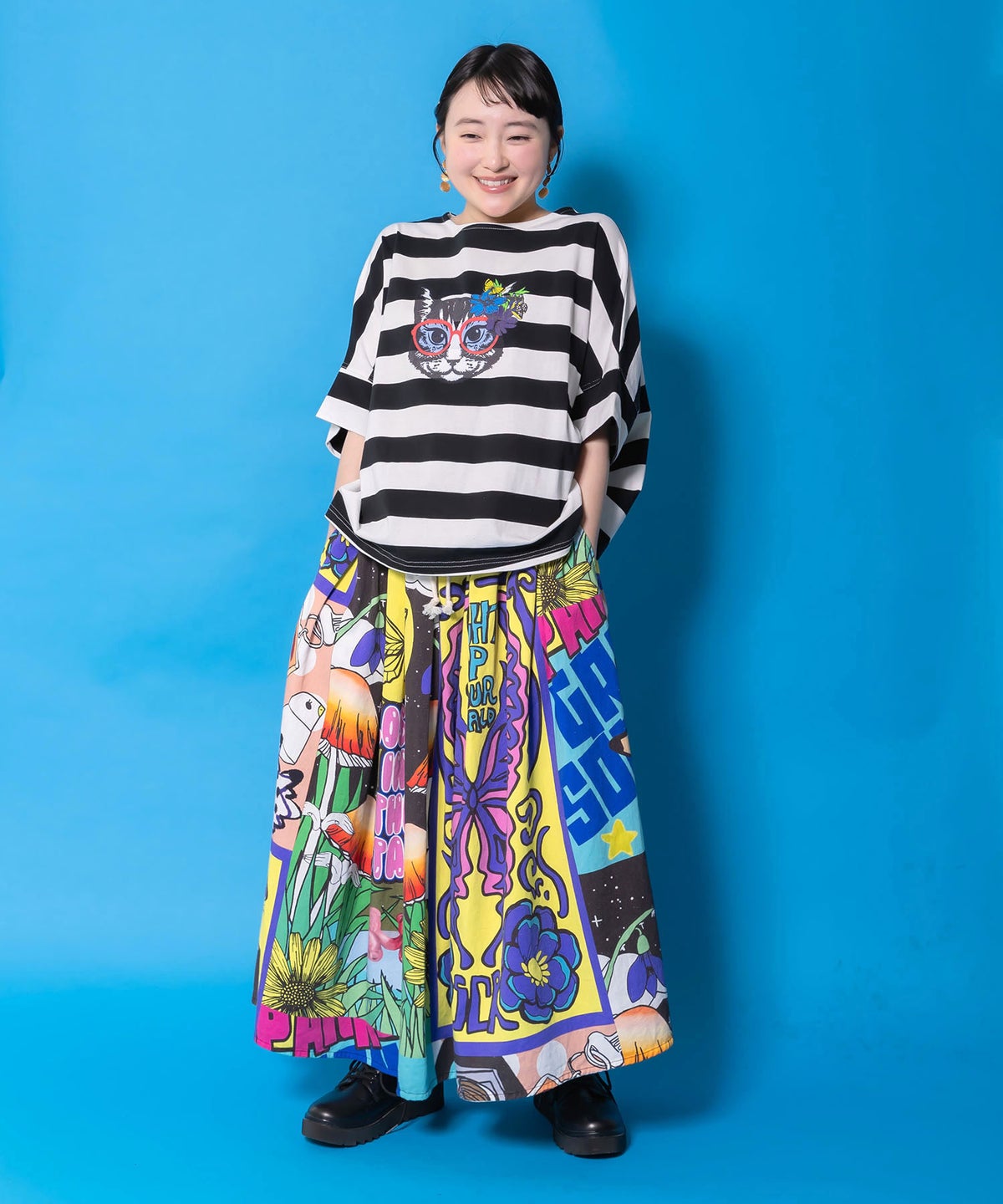 グラサンネコちゃん刺繍ボーダープルオーバー-2