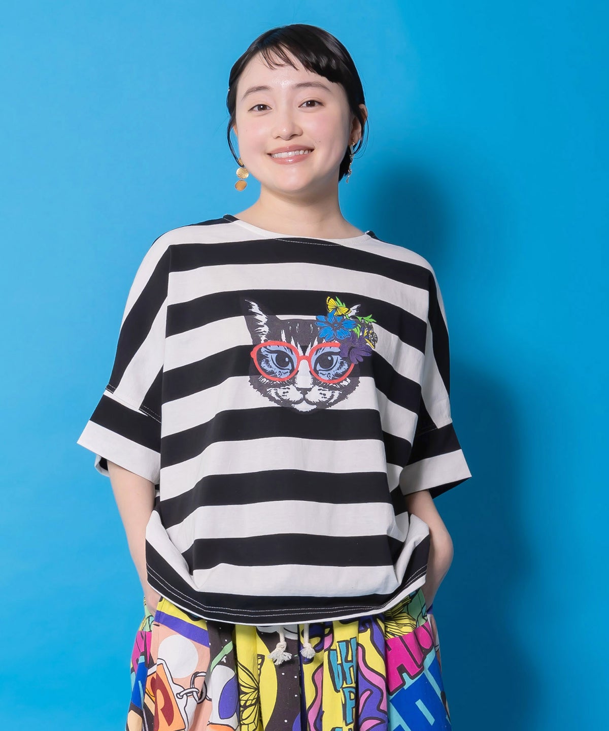 グラサンネコちゃん刺繍ボーダープルオーバー-3