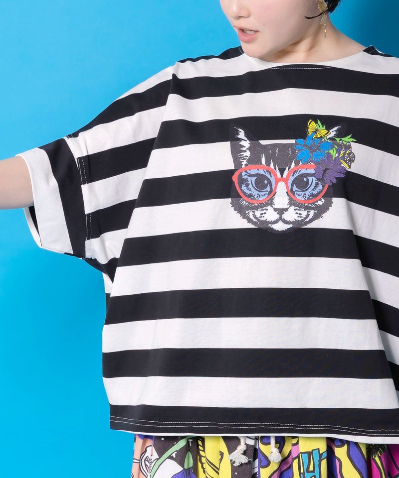 グラサンネコちゃん刺繍ボーダープルオーバー-7