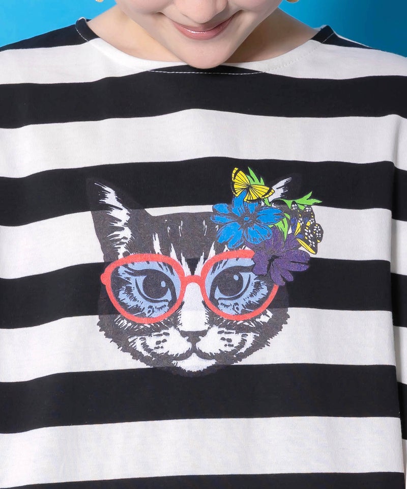 グラサンネコちゃん刺繍ボーダープルオーバー-8