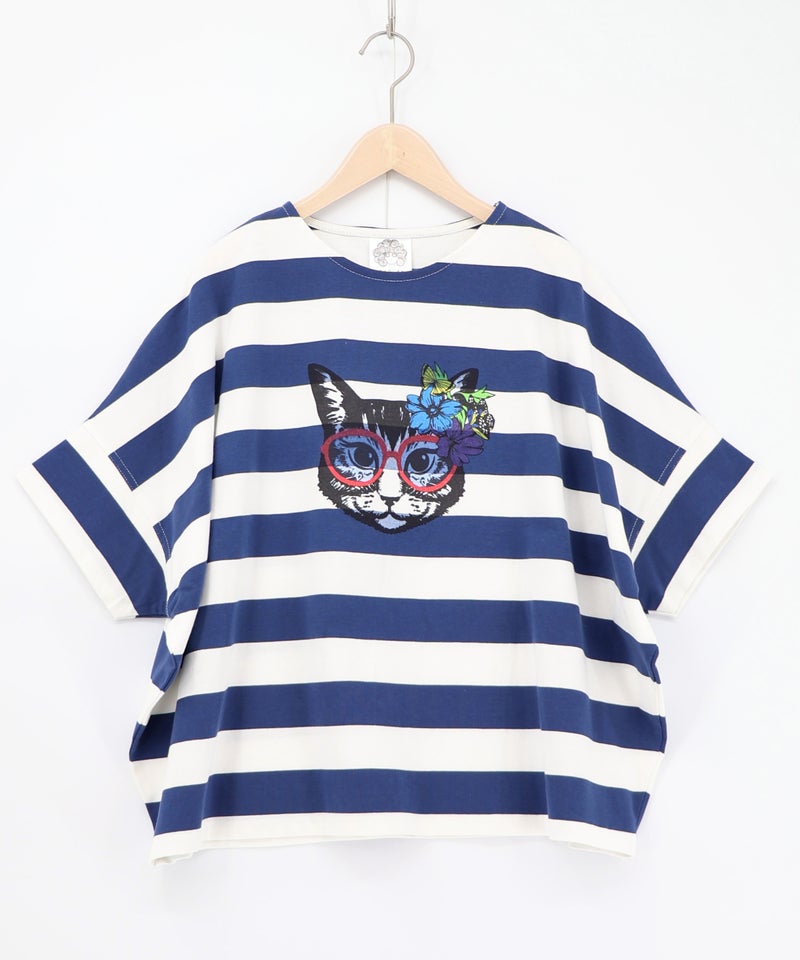 グラサンネコちゃん刺繍ボーダープルオーバー-12