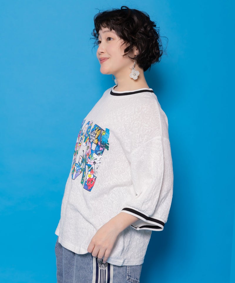 カラフルポップ柄ローズジャガードTシャツ-4