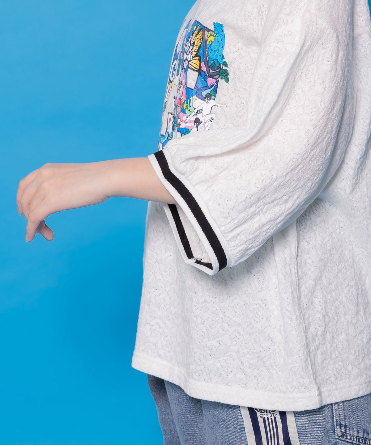 カラフルポップ柄ローズジャガードTシャツ-5