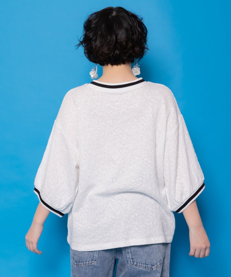 カラフルポップ柄ローズジャガードTシャツ-6