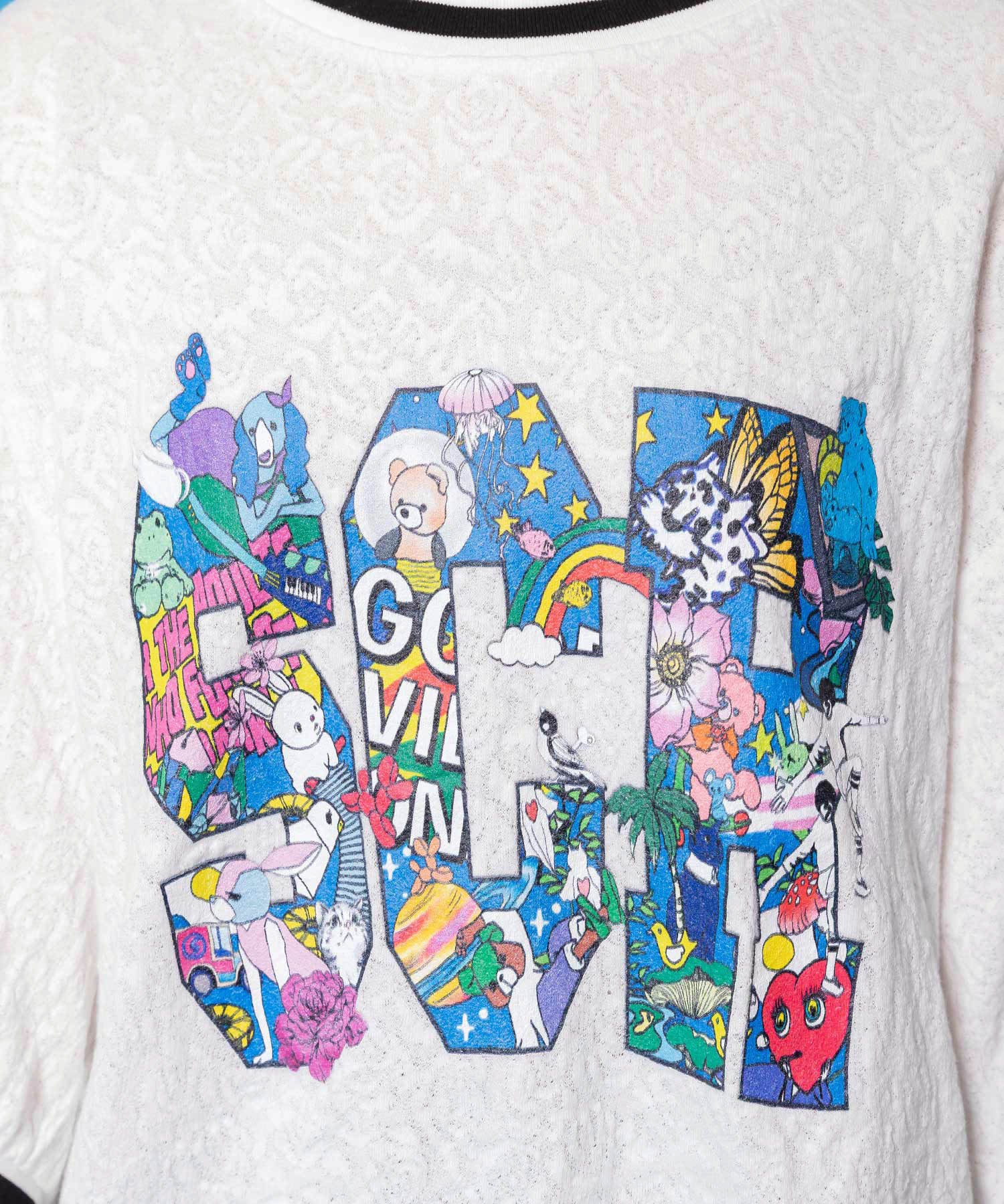 161648：カラフルポップ柄ローズジャガードTシャツの通販-ScoLar