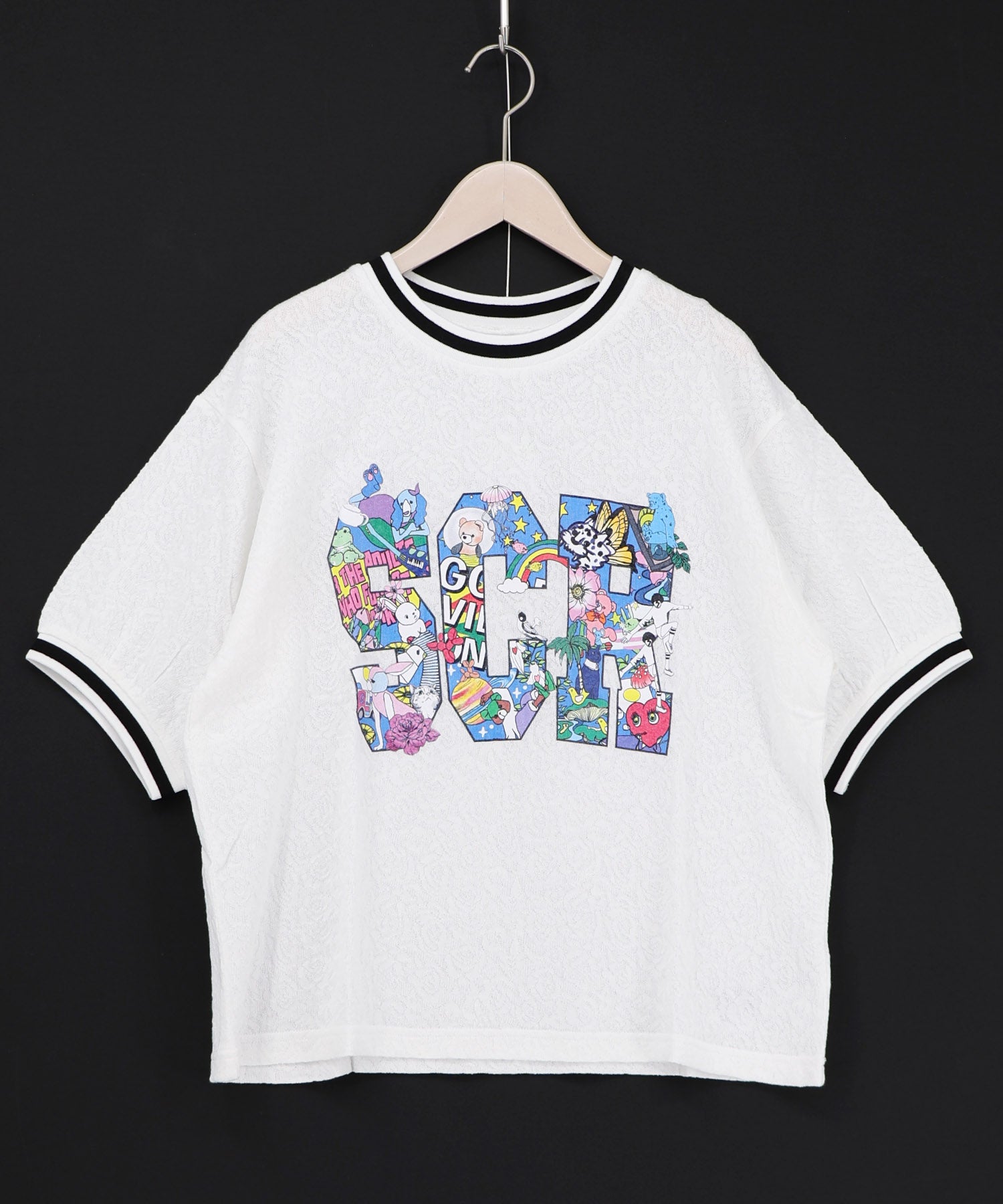 161648：カラフルポップ柄ローズジャガードTシャツの通販-ScoLar