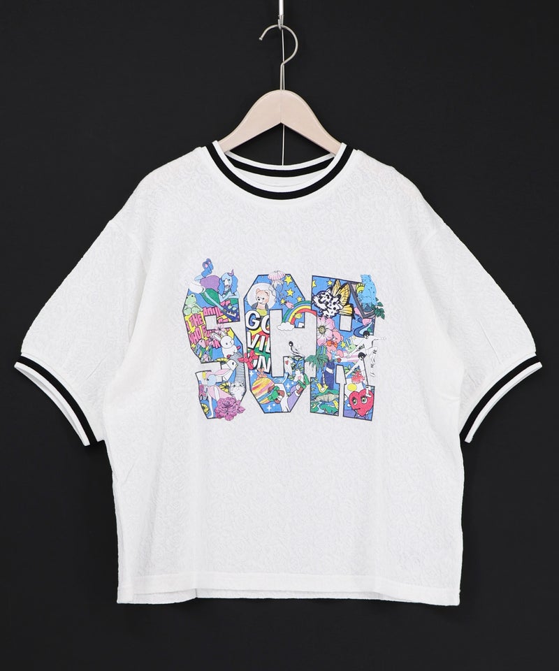 カラフルポップ柄ローズジャガードTシャツ-8