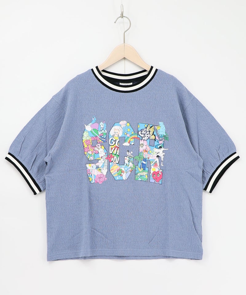 カラフルポップ柄ローズジャガードTシャツ-12