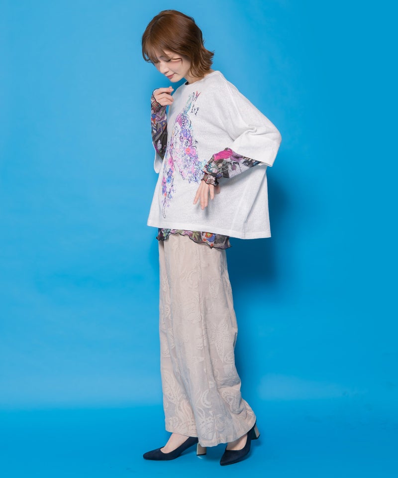 水彩タッチ花蝶プリントTシャツ-4