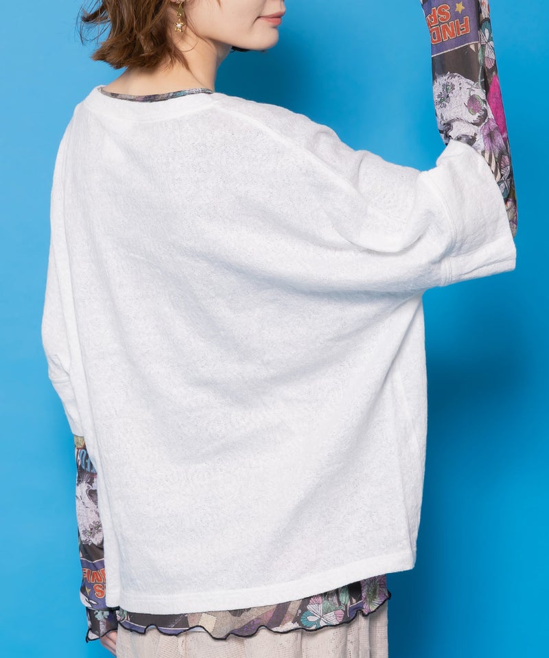 水彩タッチ花蝶プリントTシャツ-6