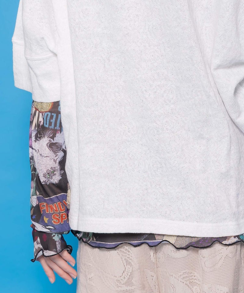 水彩タッチ花蝶プリントTシャツ-7