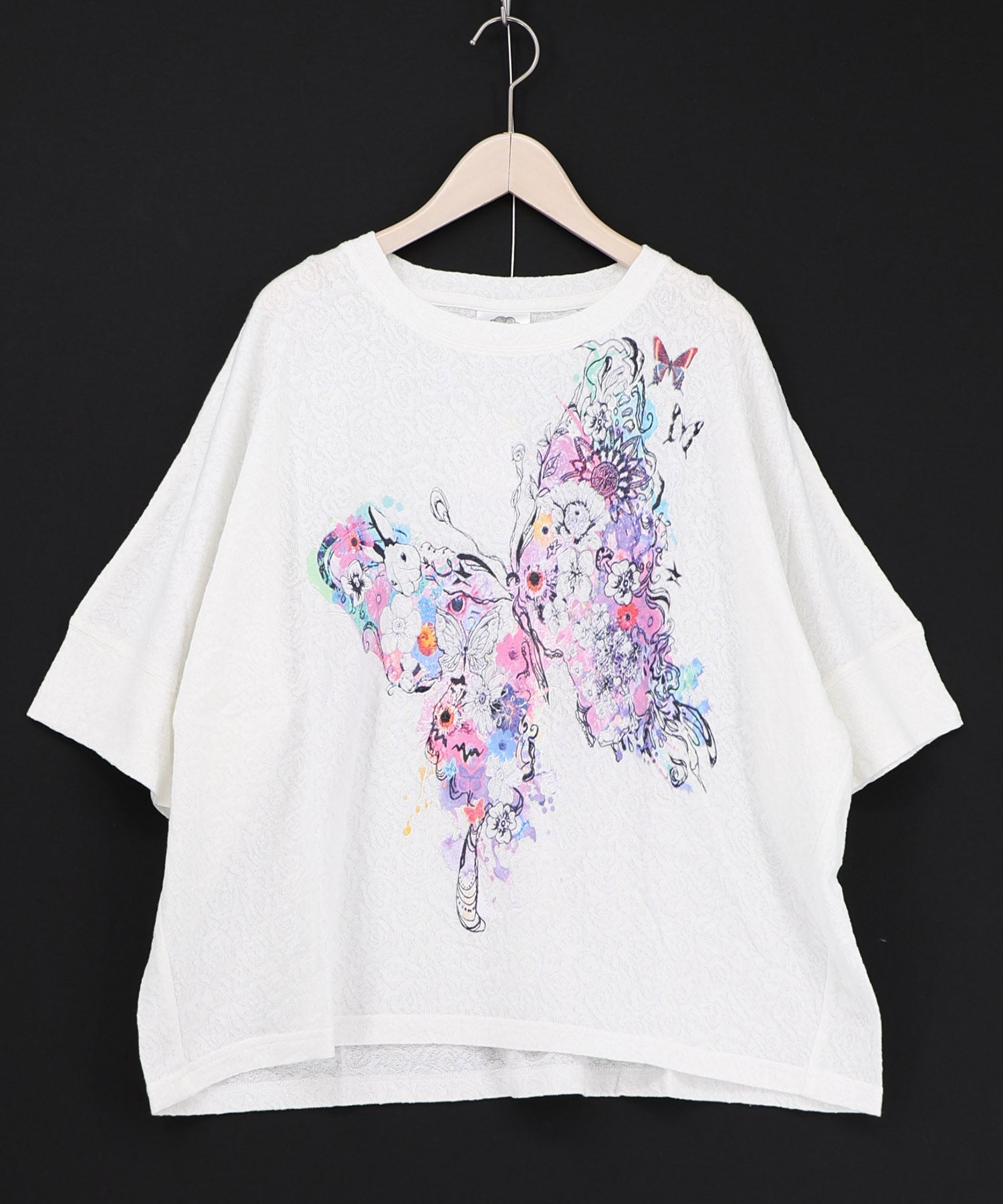 スカラー　scolar 161647：水彩タッチ花蝶プリントTシャツ 161647：水彩タッチ花蝶プリントTシャツの通販-ScoLar