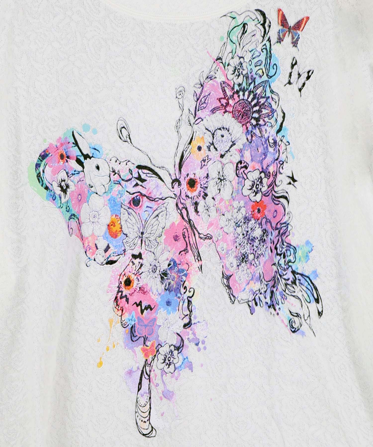 スカラー　scolar 161647：水彩タッチ花蝶プリントTシャツ 161647：水彩タッチ花蝶プリントTシャツの通販-ScoLar