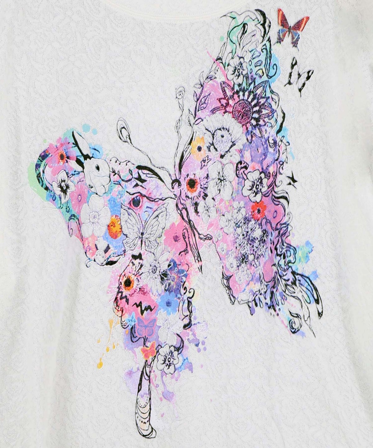 水彩タッチ花蝶プリントTシャツ-10