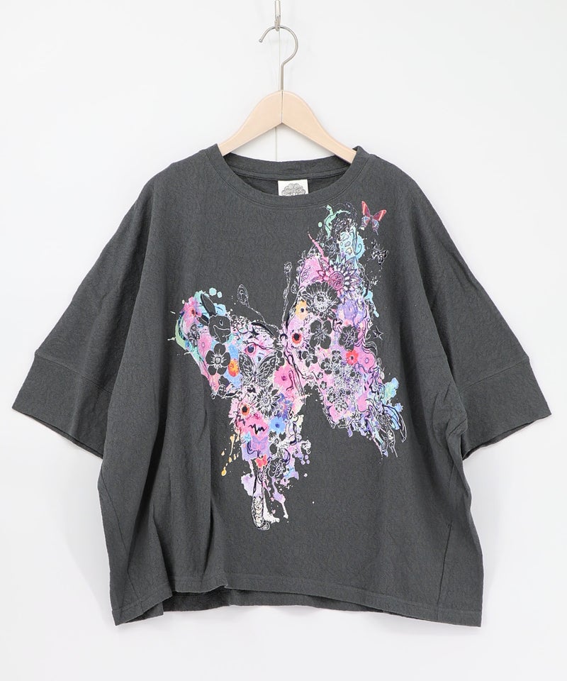 水彩タッチ花蝶プリントTシャツ-11