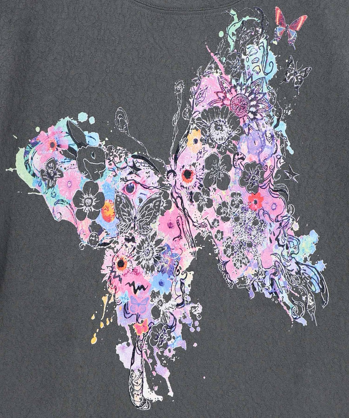 水彩タッチ花蝶プリントTシャツ-12