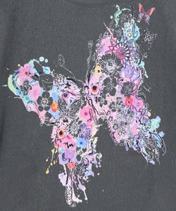 水彩タッチ花蝶プリントTシャツ-12