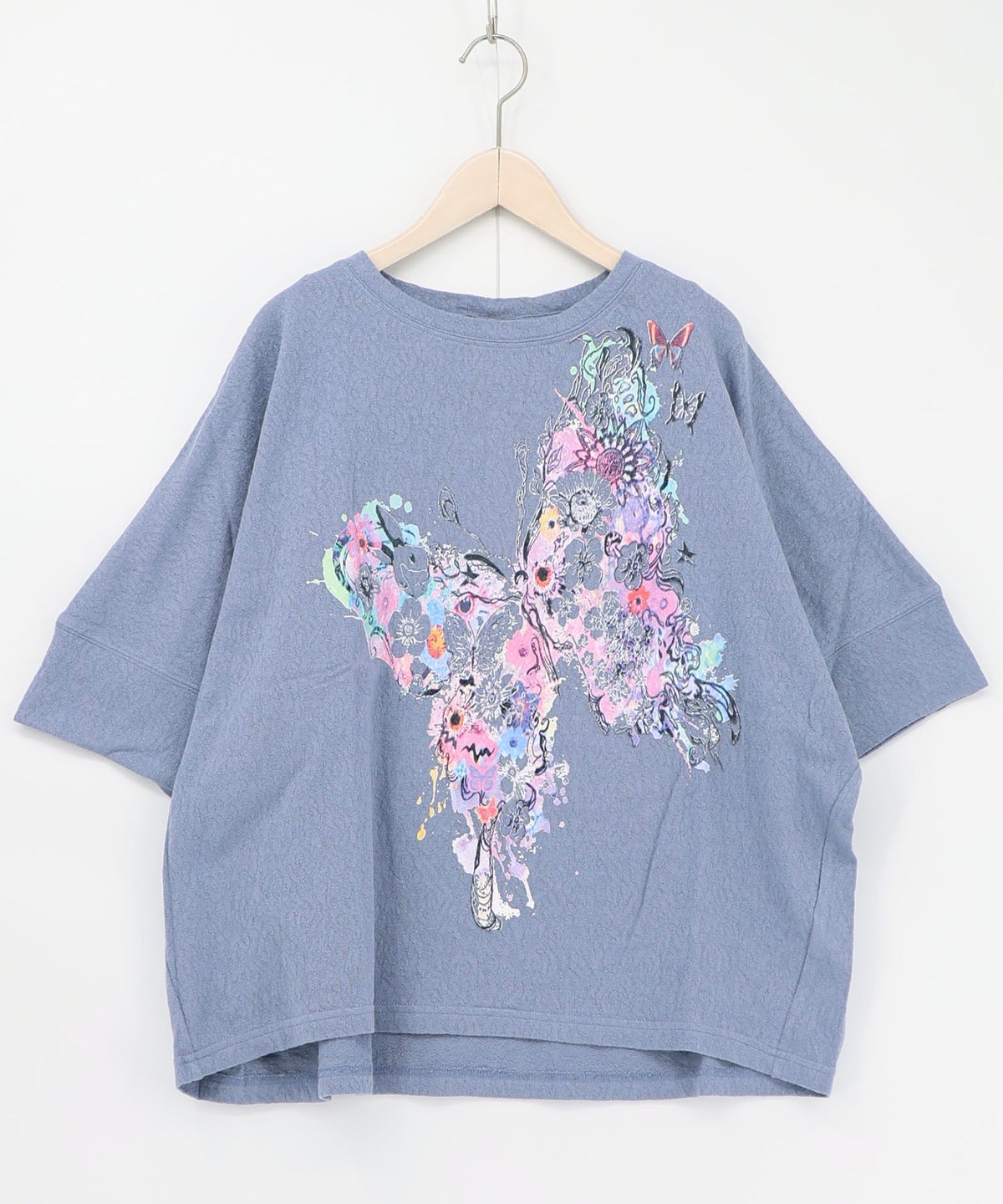 水彩タッチ花蝶プリントTシャツ-13