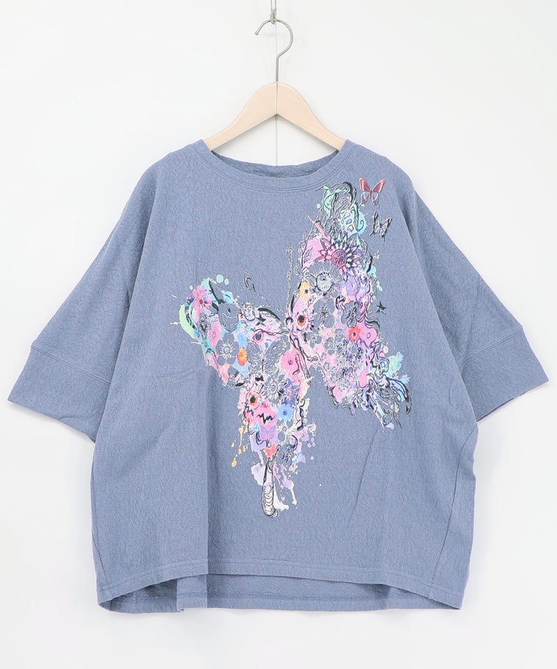水彩タッチ花蝶プリントTシャツ-13