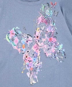 水彩タッチ花蝶プリントTシャツ-14