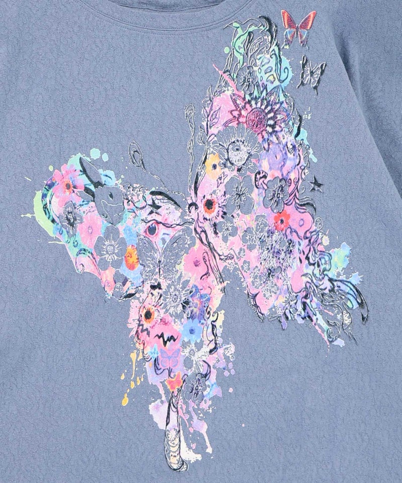 水彩タッチ花蝶プリントTシャツ-14