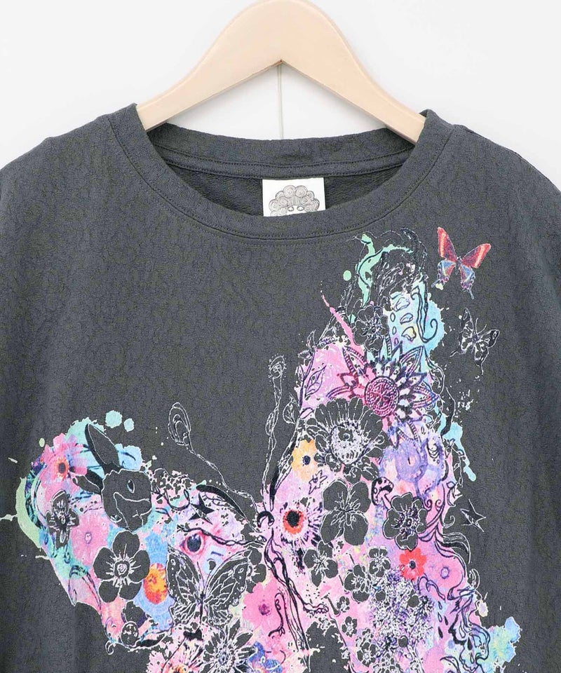 水彩タッチ花蝶プリントTシャツ-15