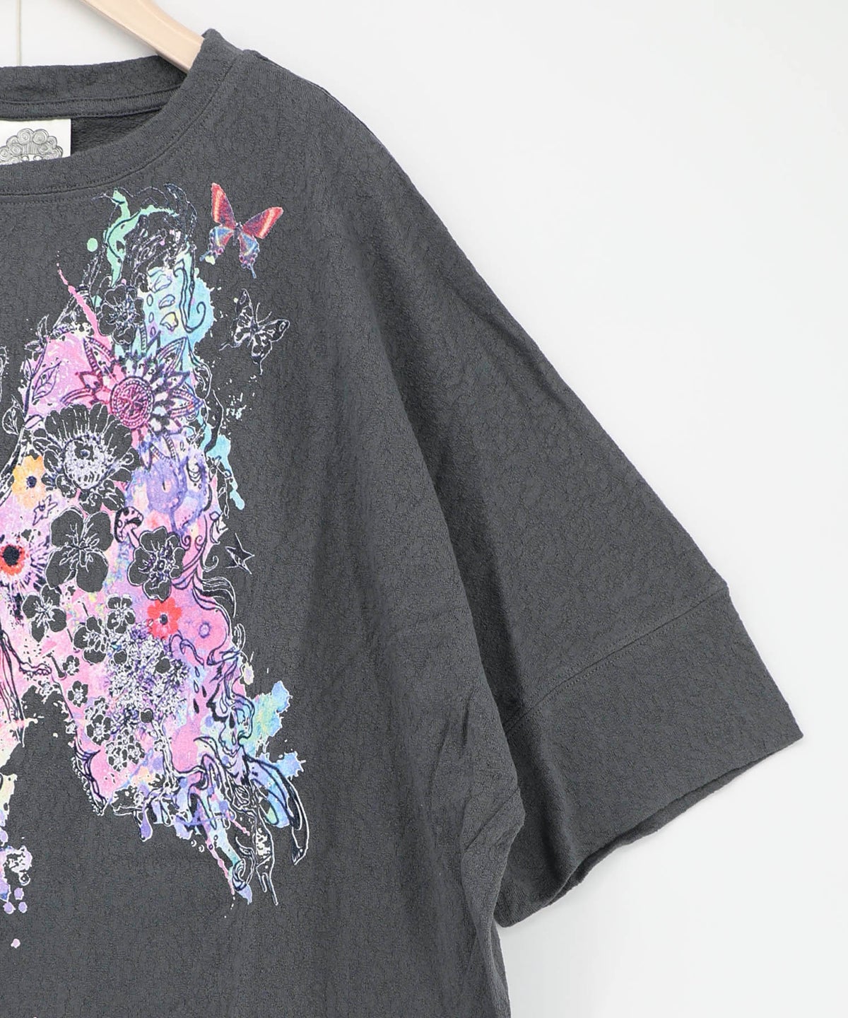 水彩タッチ花蝶プリントTシャツ-16