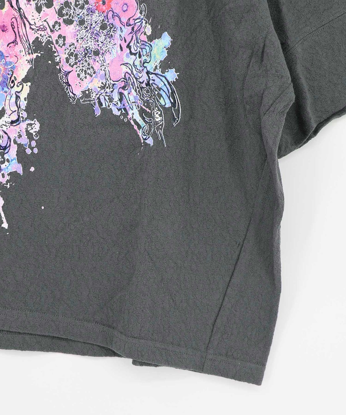 水彩タッチ花蝶プリントTシャツ-17