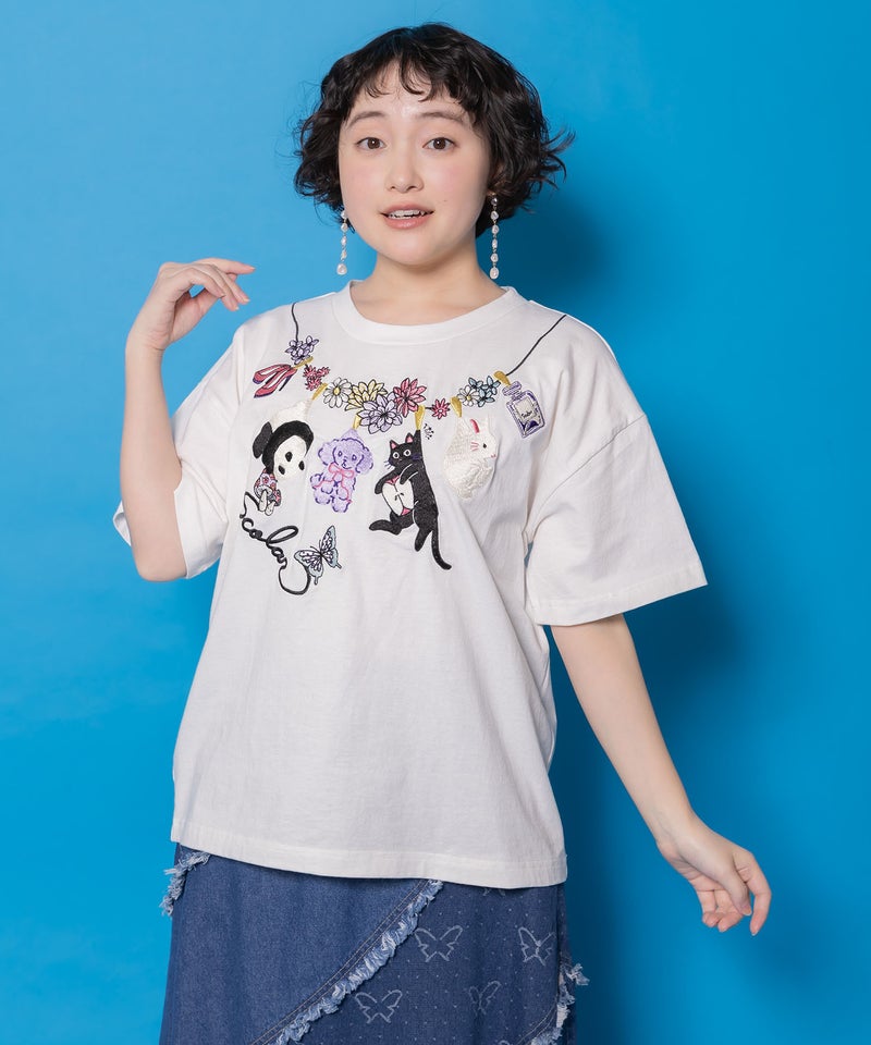 天日干しアニマルぬい刺繍Tシャツ-1