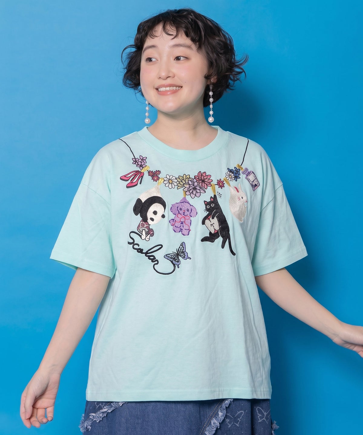 天日干しアニマルぬい刺繍Tシャツ-1