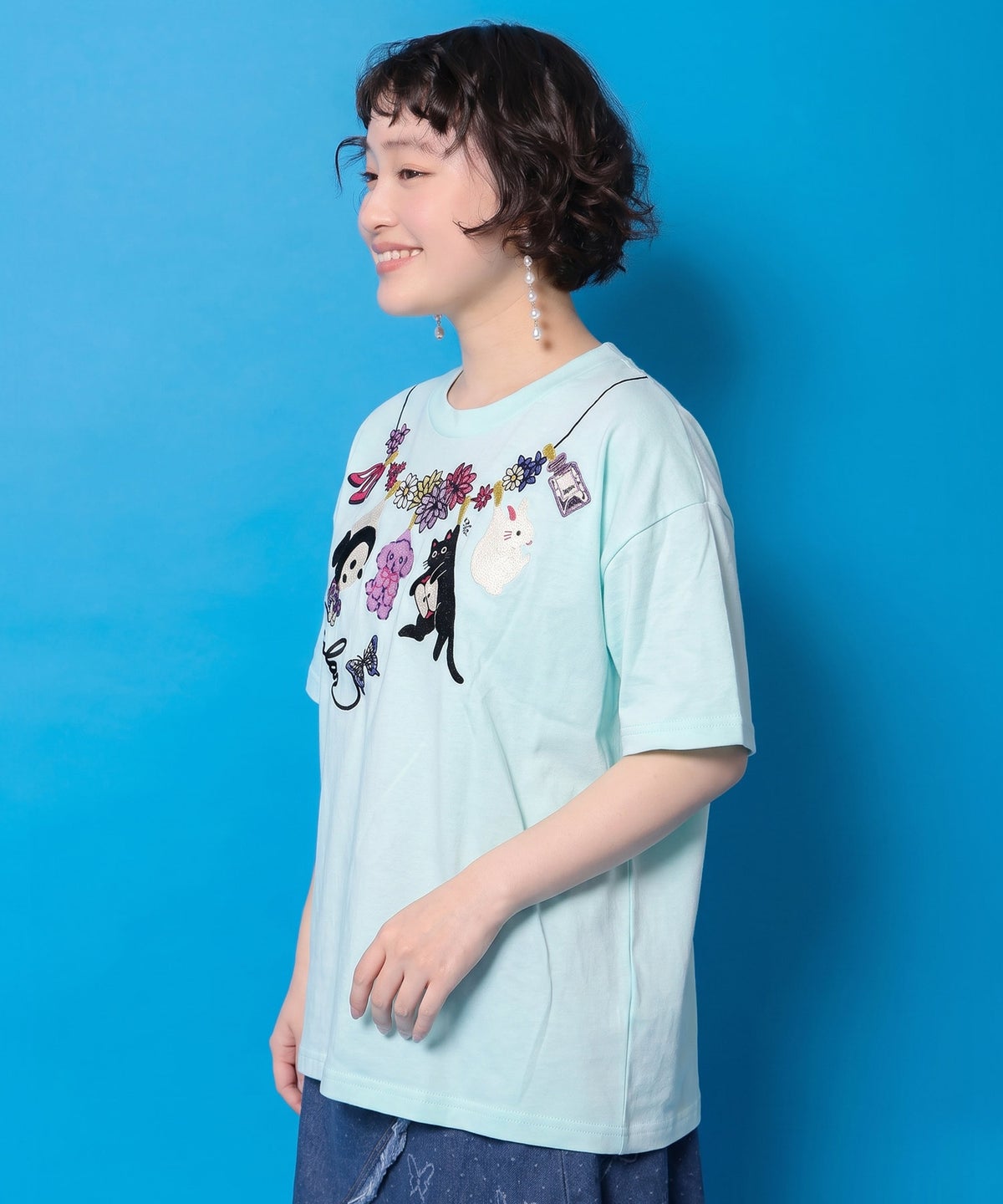 天日干しアニマルぬい刺繍Tシャツ-2