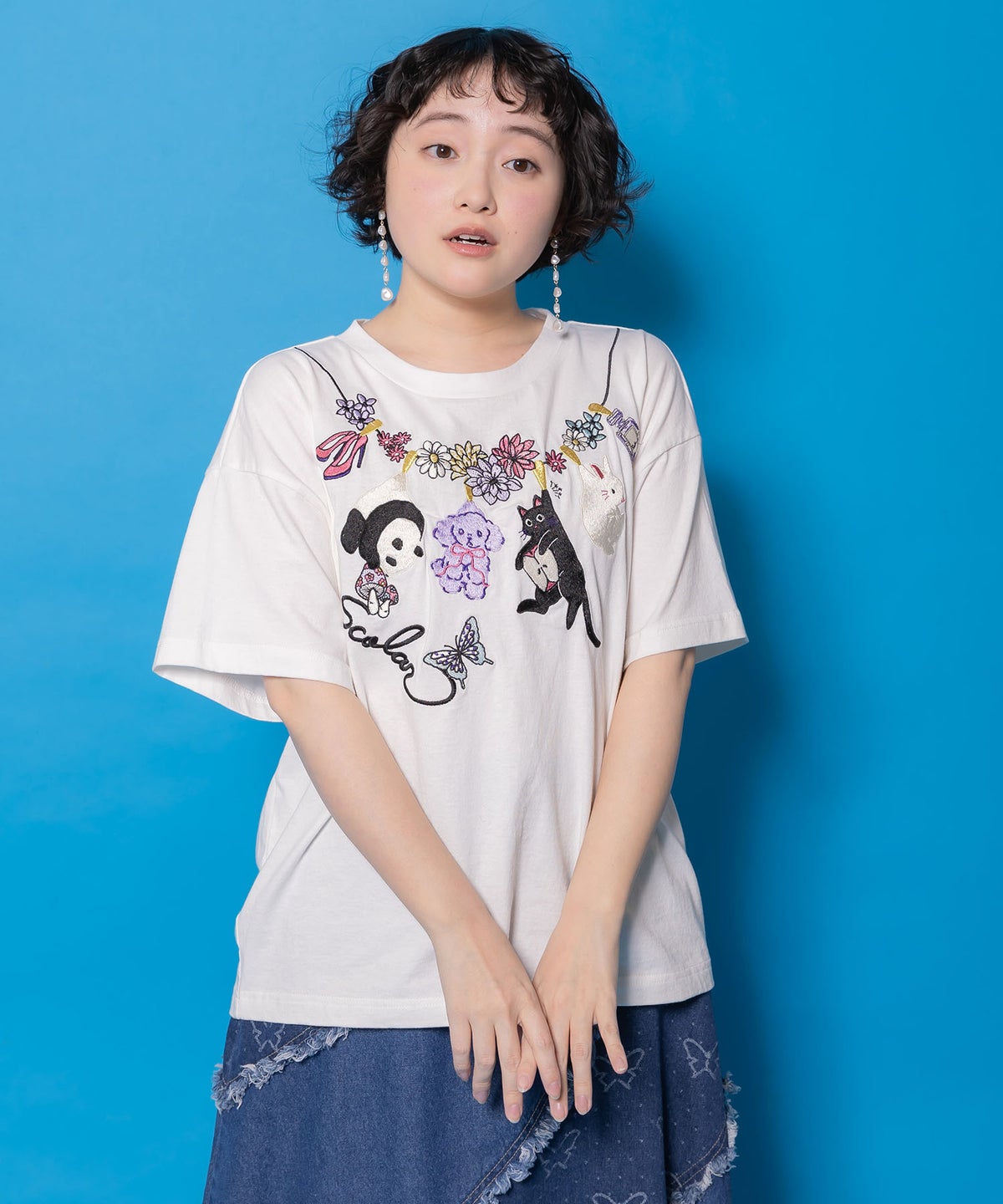 天日干しアニマルぬい刺繍Tシャツ-5