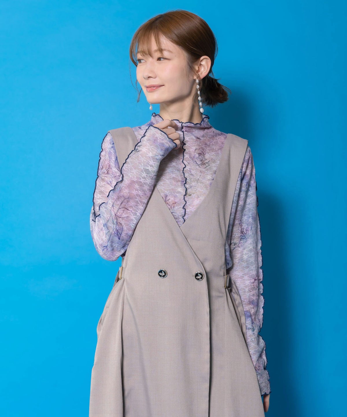 マーブル風花蝶刺繍チュールレースインナー-1