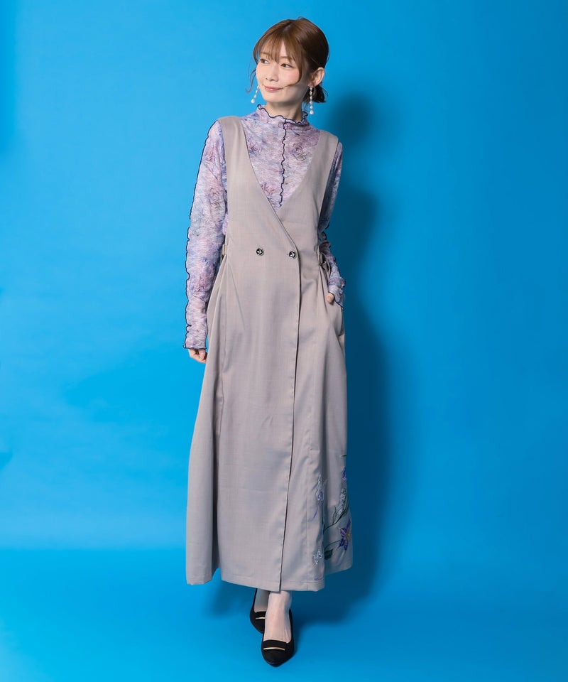 マーブル風花蝶刺繍チュールレースインナー-2