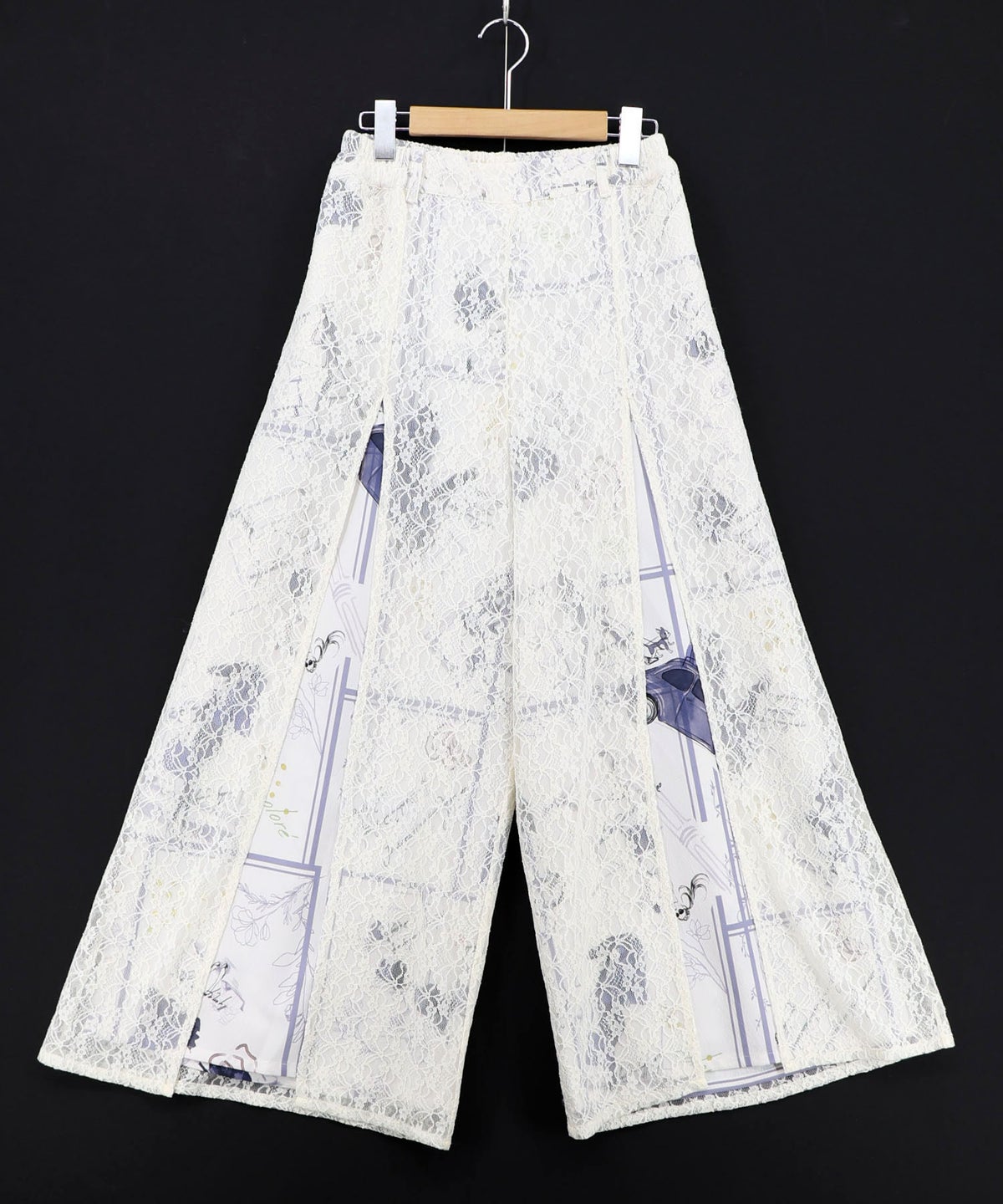 スリット入り刺繍レース重ね アンティーク柄パンツ-9