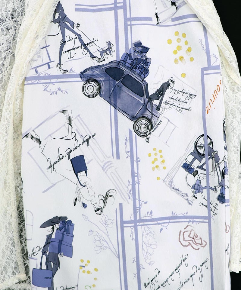 スリット入り刺繍レース重ね アンティーク柄パンツ-10