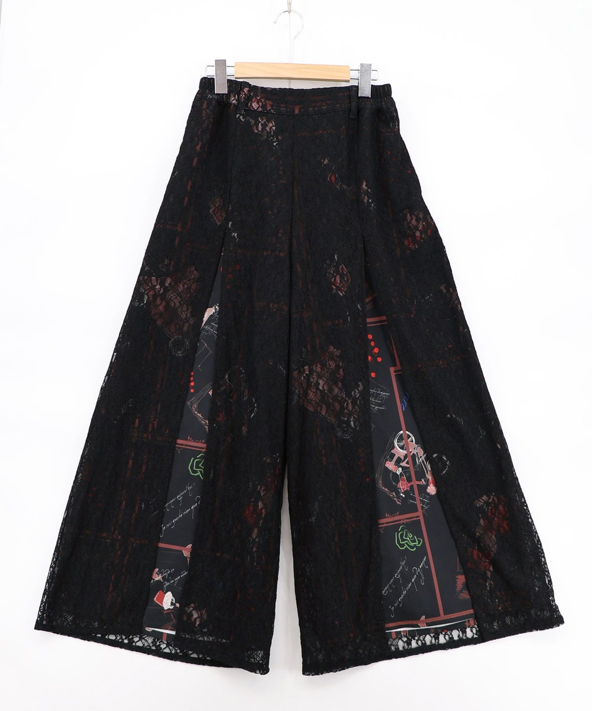 スリット入り刺繍レース重ね アンティーク柄パンツ-11