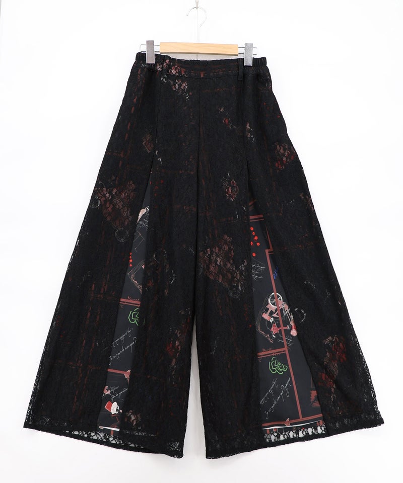 スリット入り刺繍レース重ね アンティーク柄パンツ-11