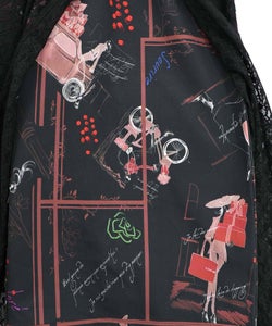 スリット入り刺繍レース重ね アンティーク柄パンツ-12