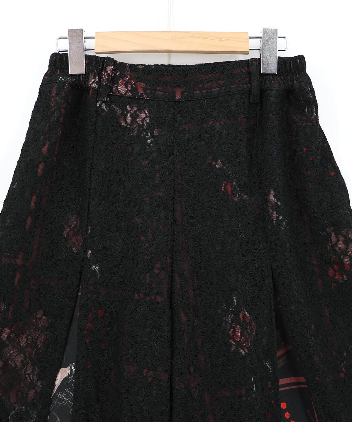 スリット入り刺繍レース重ね アンティーク柄パンツ-13