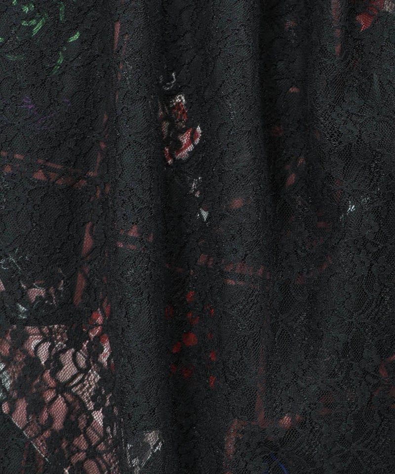 スリット入り刺繍レース重ね アンティーク柄パンツ-17