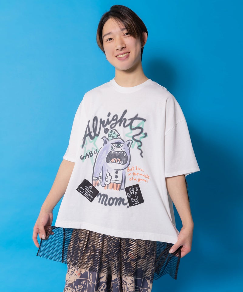 夜更かしガブ 裾メッシュ切替Tシャツ-1