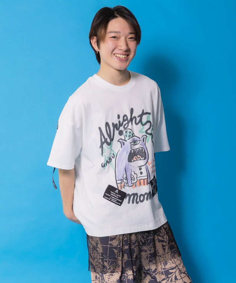 夜更かしガブ 裾メッシュ切替Tシャツ-2