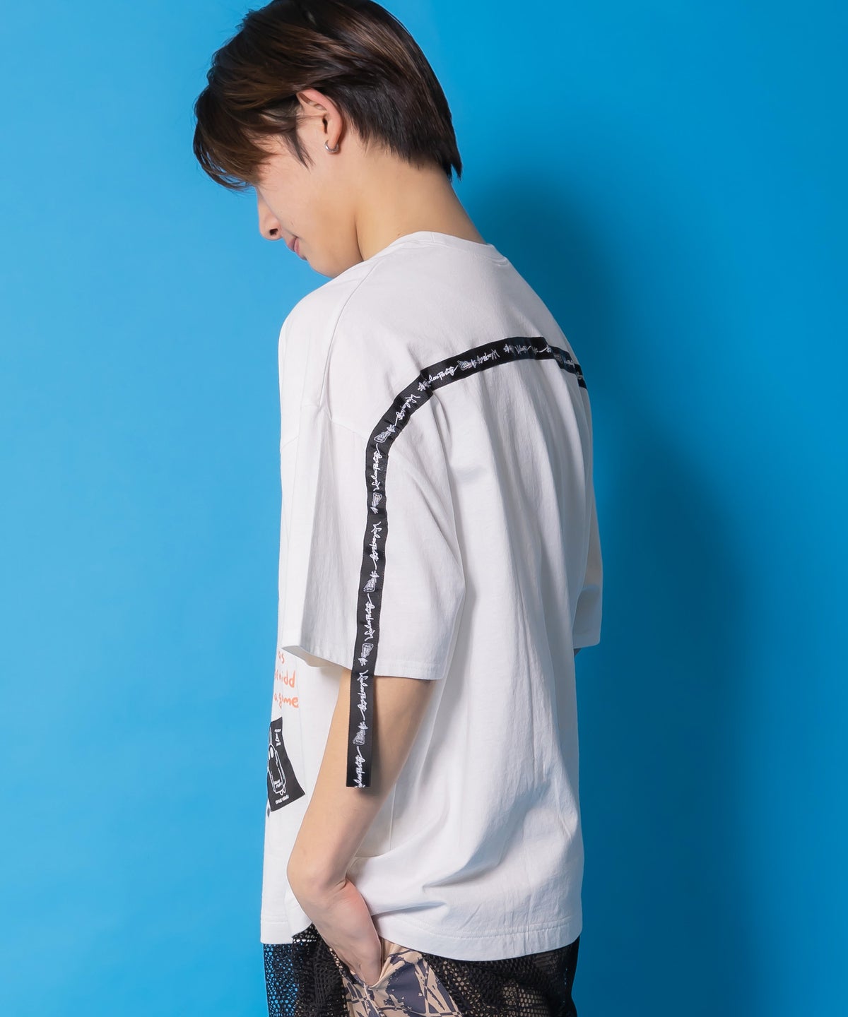 夜更かしガブ 裾メッシュ切替Tシャツ-4