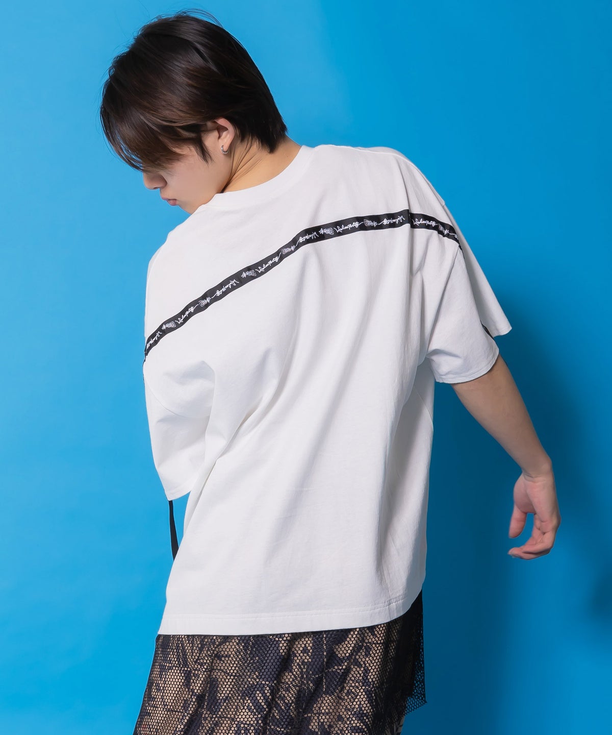 夜更かしガブ 裾メッシュ切替Tシャツ-5