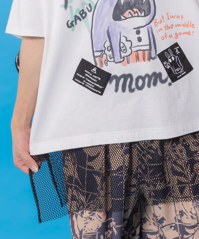 夜更かしガブ 裾メッシュ切替Tシャツ-6