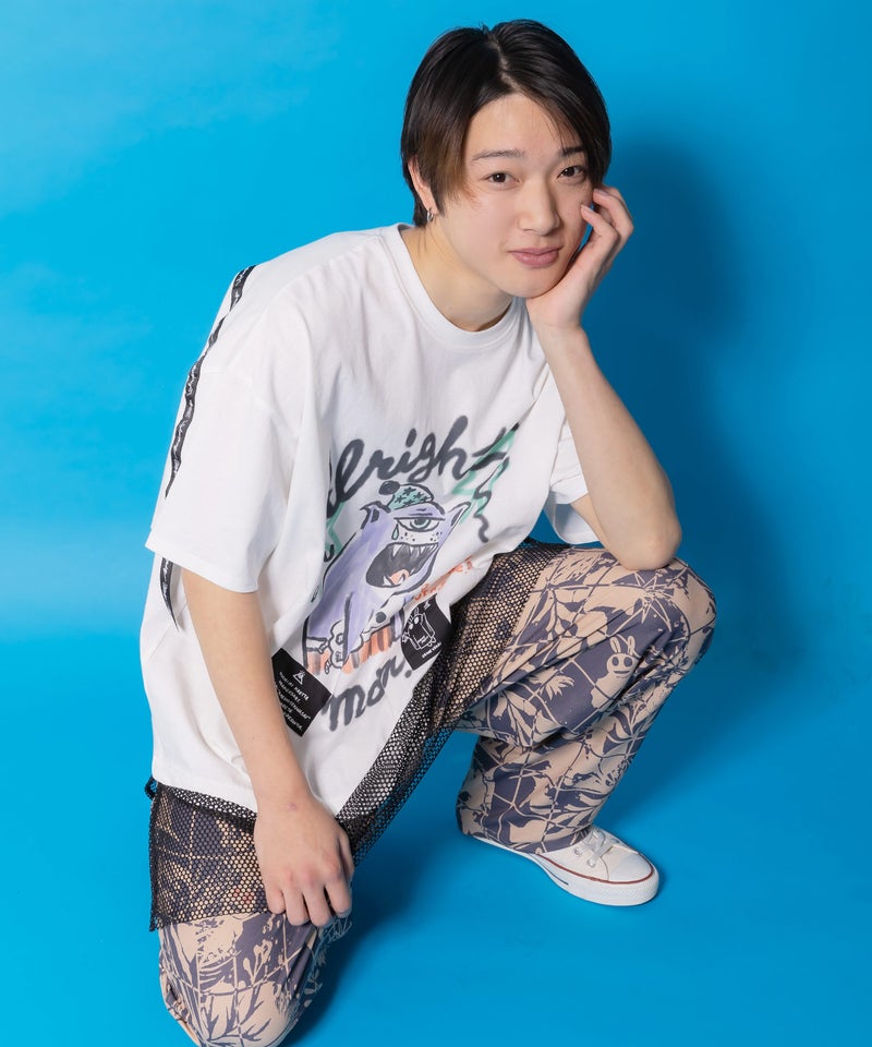 夜更かしガブ 裾メッシュ切替Tシャツ-7