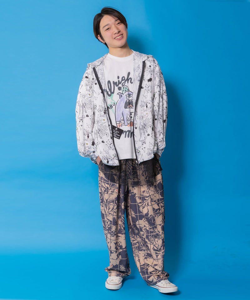 夜更かしガブ 裾メッシュ切替Tシャツ-8