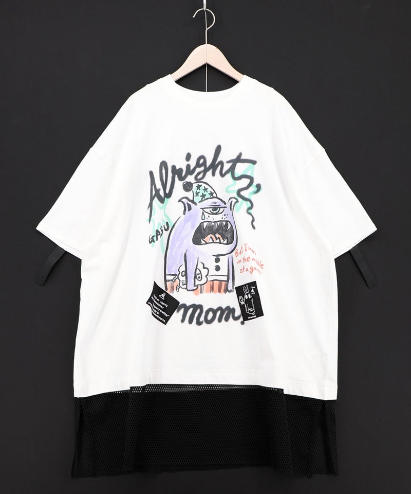 夜更かしガブ 裾メッシュ切替Tシャツ-9