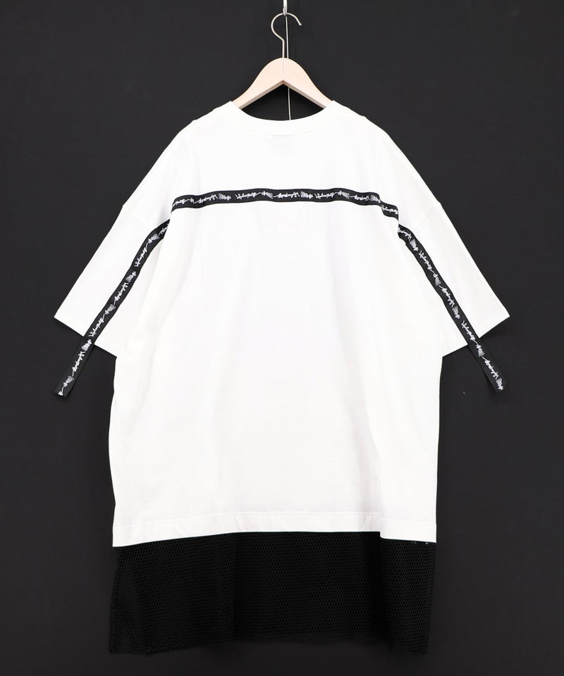 夜更かしガブ 裾メッシュ切替Tシャツ-10